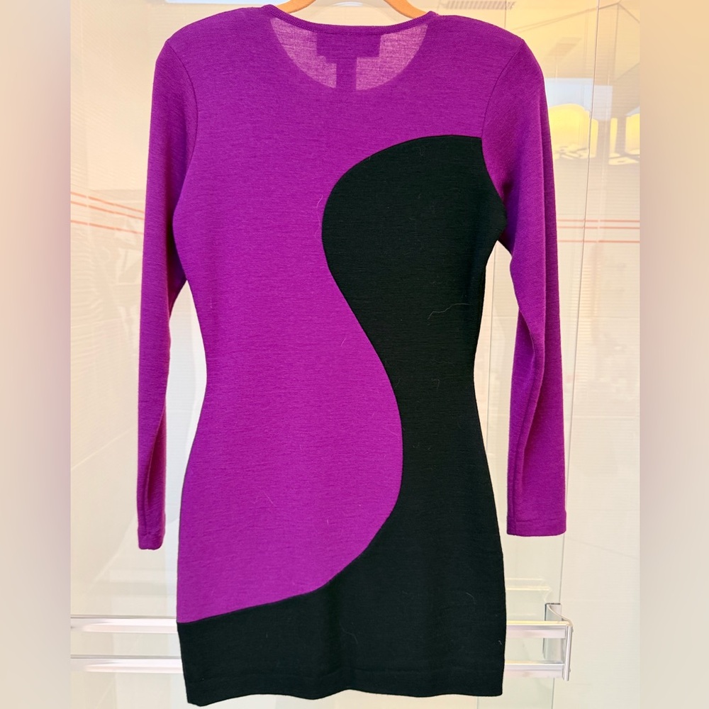 Vintage 80s Andrea Jovine Purple and Black Long Sleeve bodycon Dress